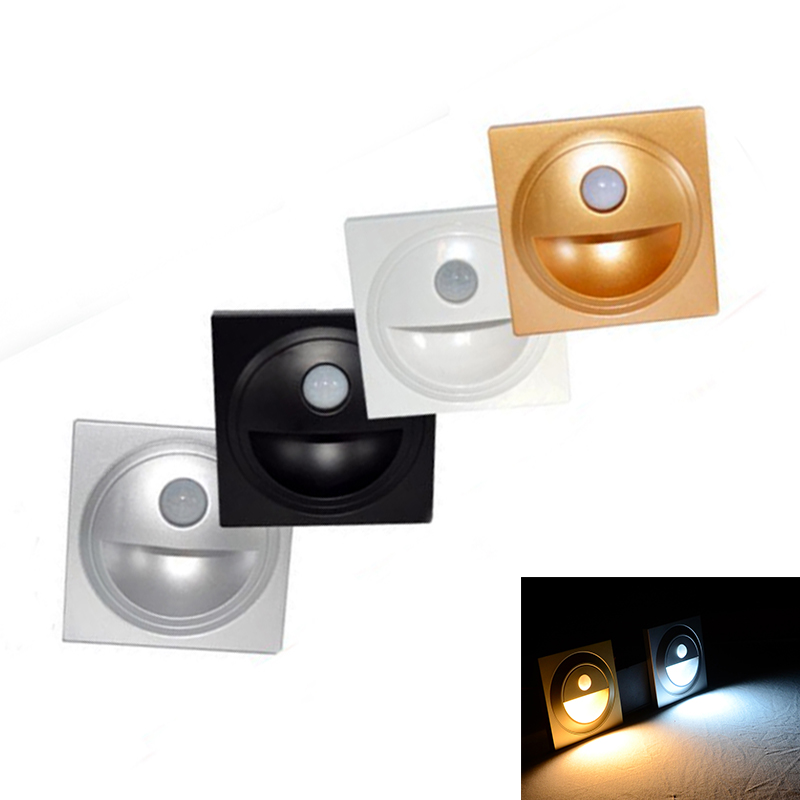 86x86mm 1W LED Recessed Wall Ladder Lamp PIR Sensor Step Stair Light